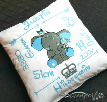 Geburtskissen Elefant Blau